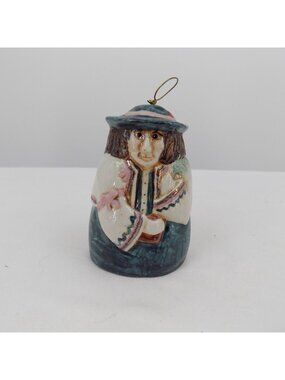 Salamander Pottery Hand-Painted Ceramic Bell Groom Ornament Wire Loop 1986 3"
